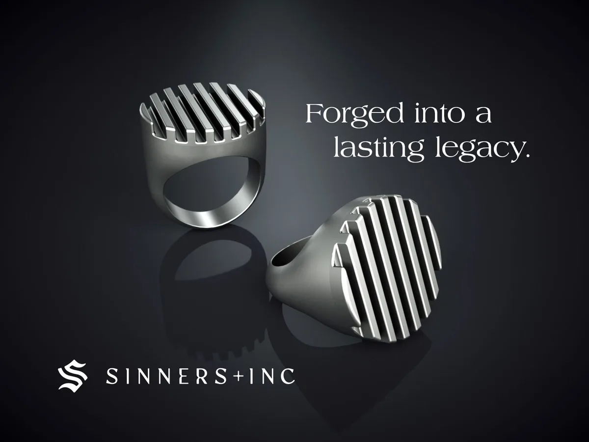 Sinners Inc sterling silver brand identity application